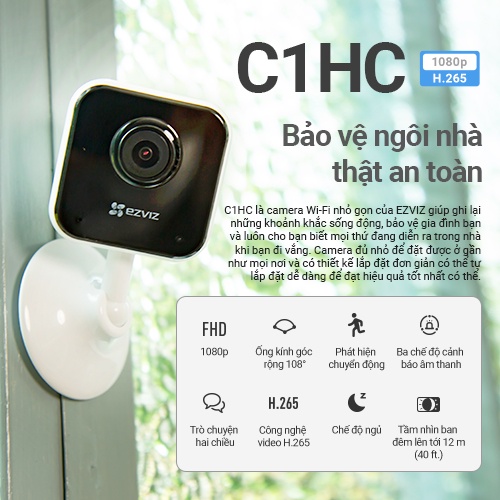 Camera WI-FI EZVIZ C1HC 1080p, Góc Rộng 108 Độ, Đàm Thoại 2 Chiều- chức năng thông minh bảo hành 2 năm