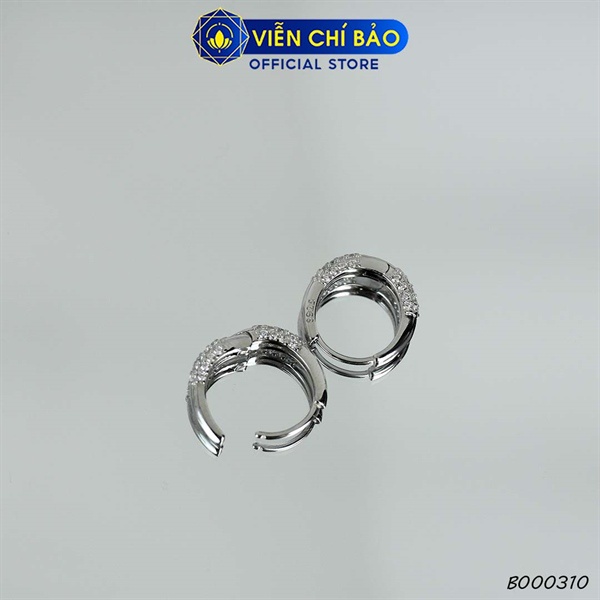 Bông tai bạc nữ tròn đính đá chất liệu bạc Ý 925 thời trang phụ kiện trang sức Viễn Chí Bảo B000310
