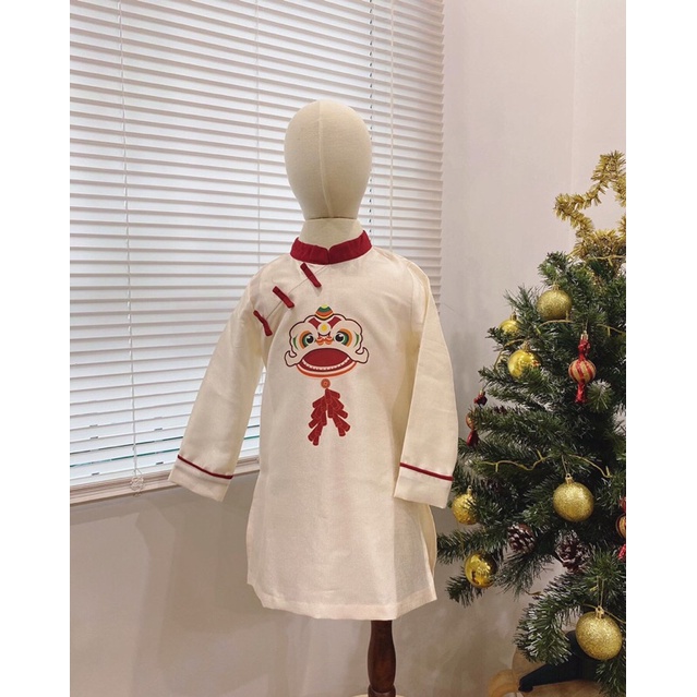 Áo dài tafta phối nhung đỏ cho bé trai | Dotori