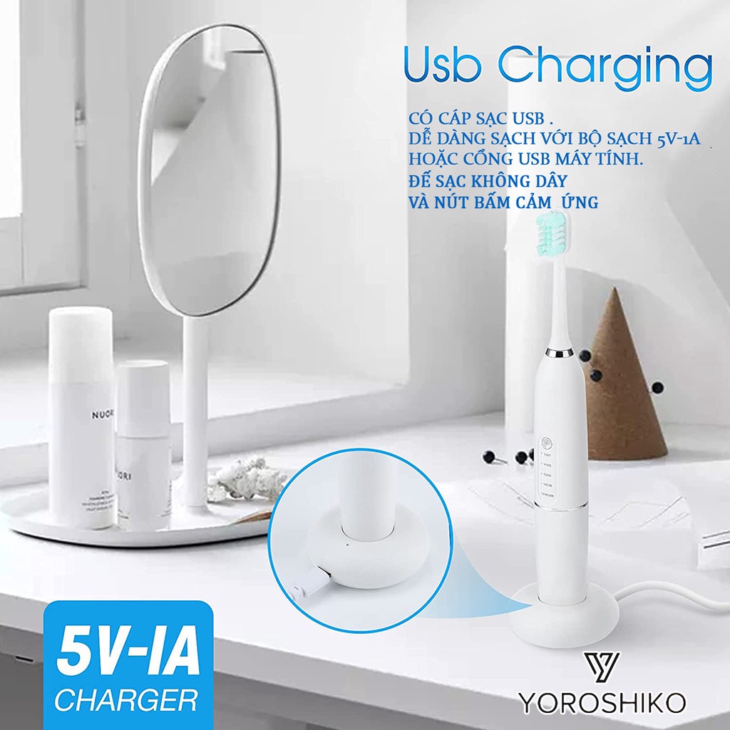 Bàn Chải Điện 2in1 cao cấp kèm sạc không giây chống nước chuẩn IPX 7 yoroshiko
