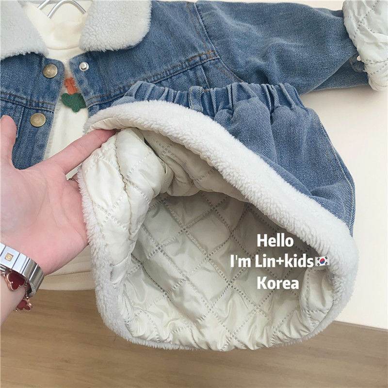 Set chân váy-áo khoác bò lót nỉ siêu ấm cho bé gái