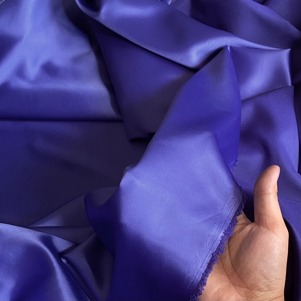 Vải Satin Màu Xanh Ánh Tím Trơn, Khổ 1m5 - Mặt Láng Bóng, Mịn, Co Giãn 2 Chiều, Rũ Nhẹ - May Đầm Thiết Kế, Bộ Áo Dài