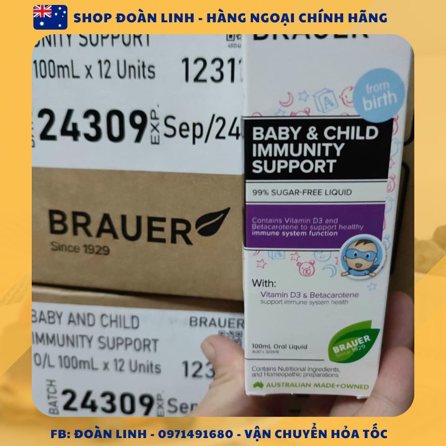 Tăng đề kháng Brauer Immunity Support , Hàng úc đi air, Siro BRAUER Baby & Child Immunity Support, Date 2024