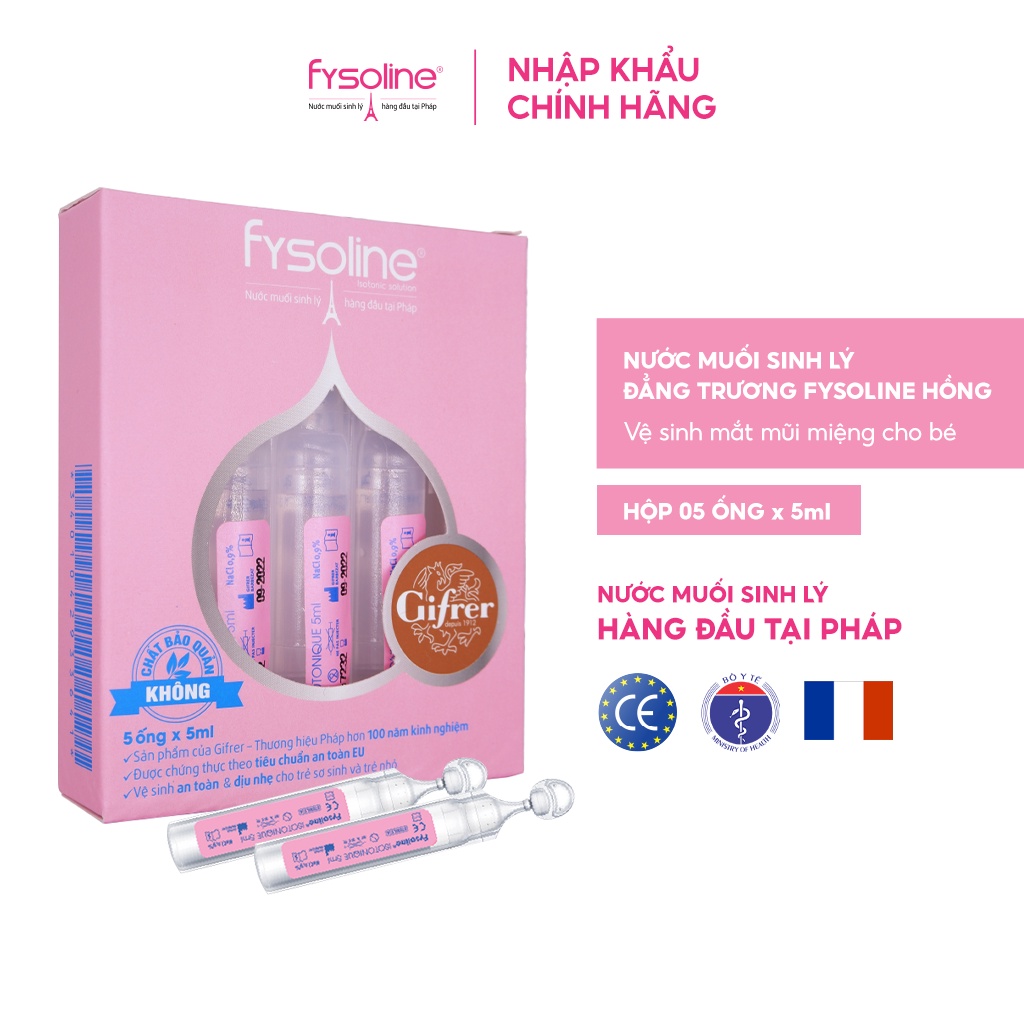 Fysoline - Nước muối sinh lý Pháp - Vệ sinh mắt, mũi, miệng cho bé (hộp 5 ống)
