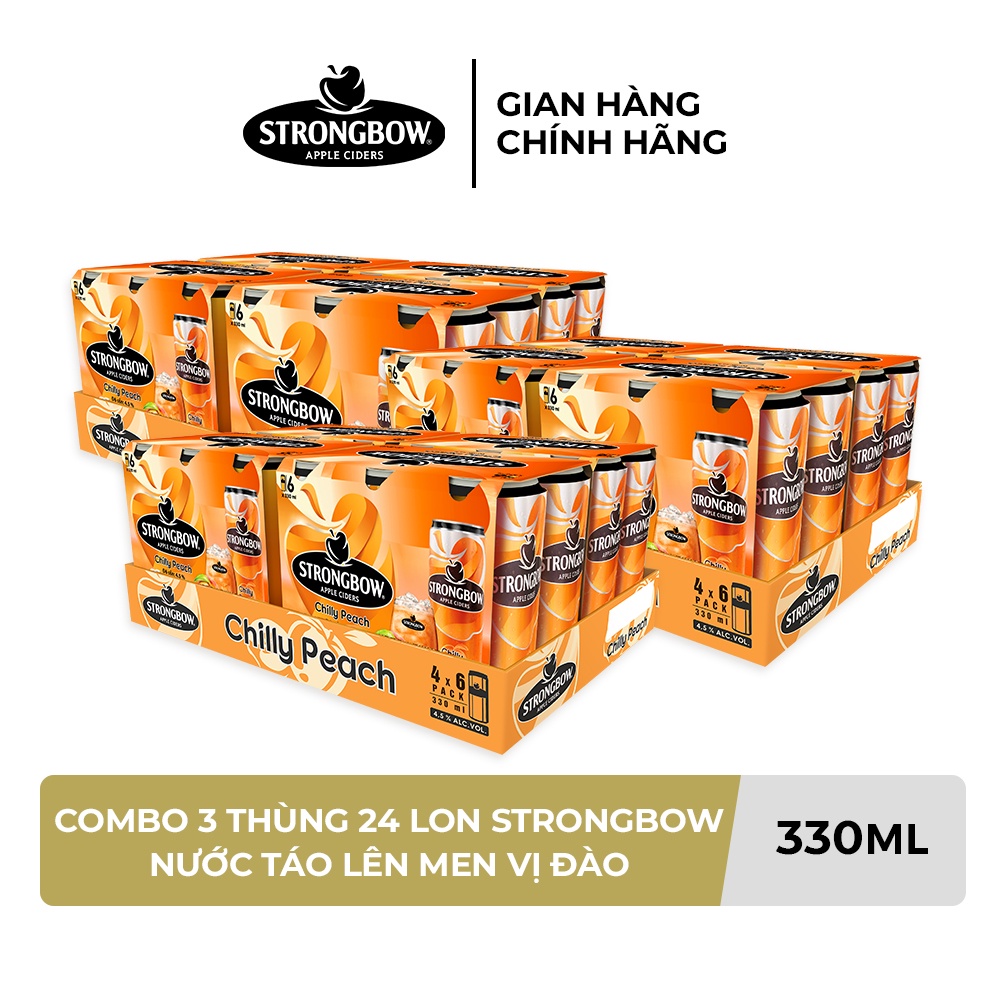 HỎA TỐC HCM - Combo 3 Thùng 24 lon nước táo lên men Strongbow Vị Đào 330ml/lon