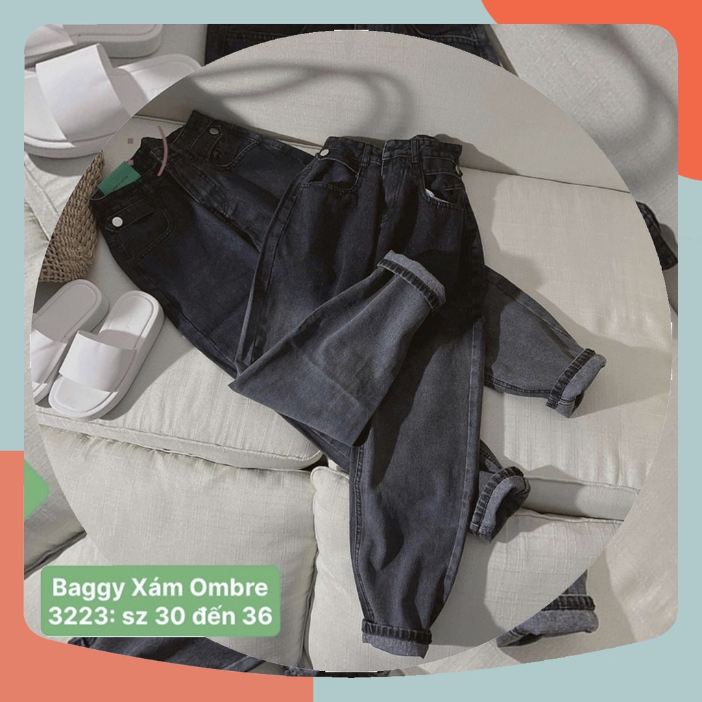 Quần Baggy Boyfriend Xám Ombre 3223, Lưng Siêu Cao, Không Giãn