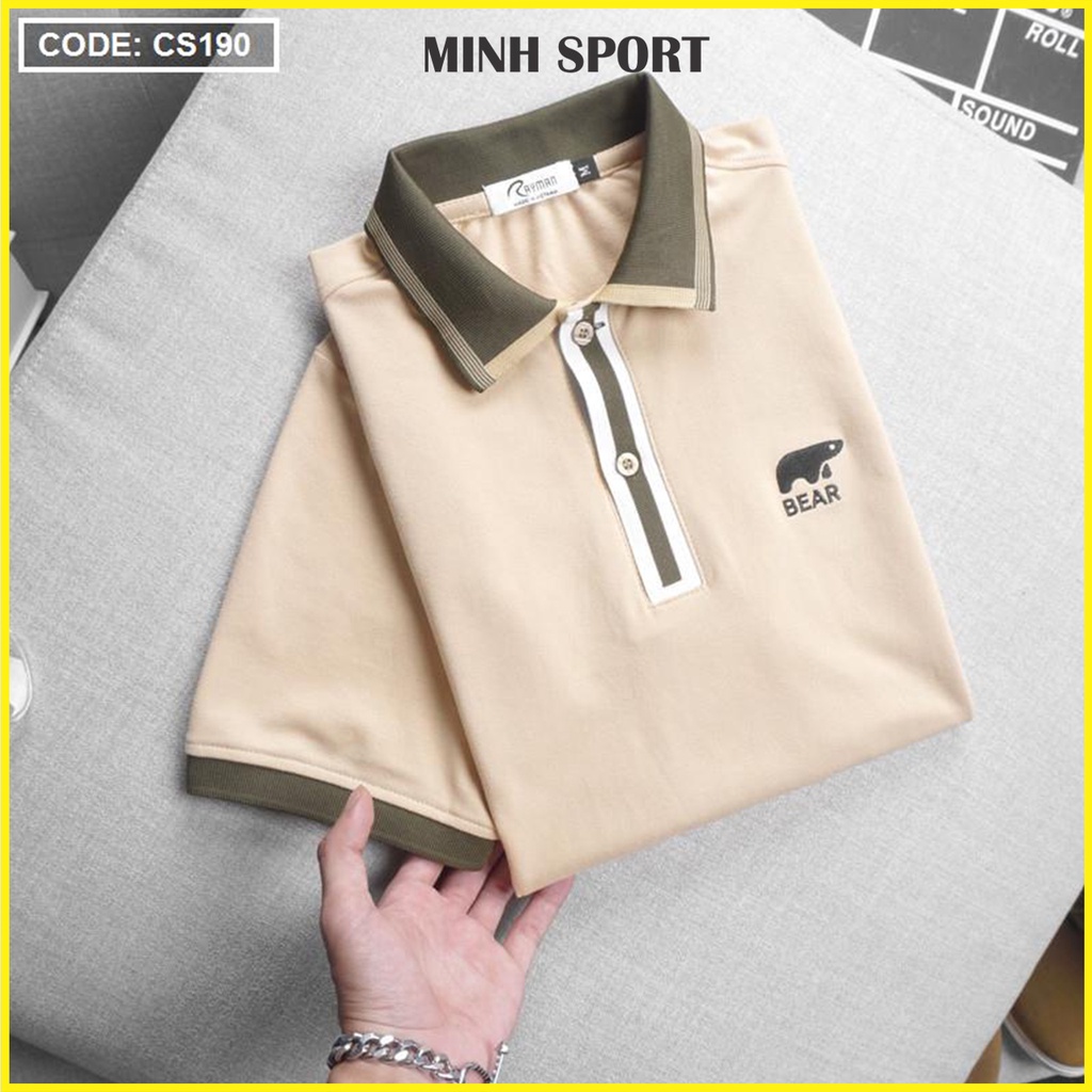 Áo Thun Polo Nam Viền Bo Sọc Thêu Logo Bear, Có Size 3XL, Chất Vải Cá Sấu Poly Thái Cao Cấp mã AO.65