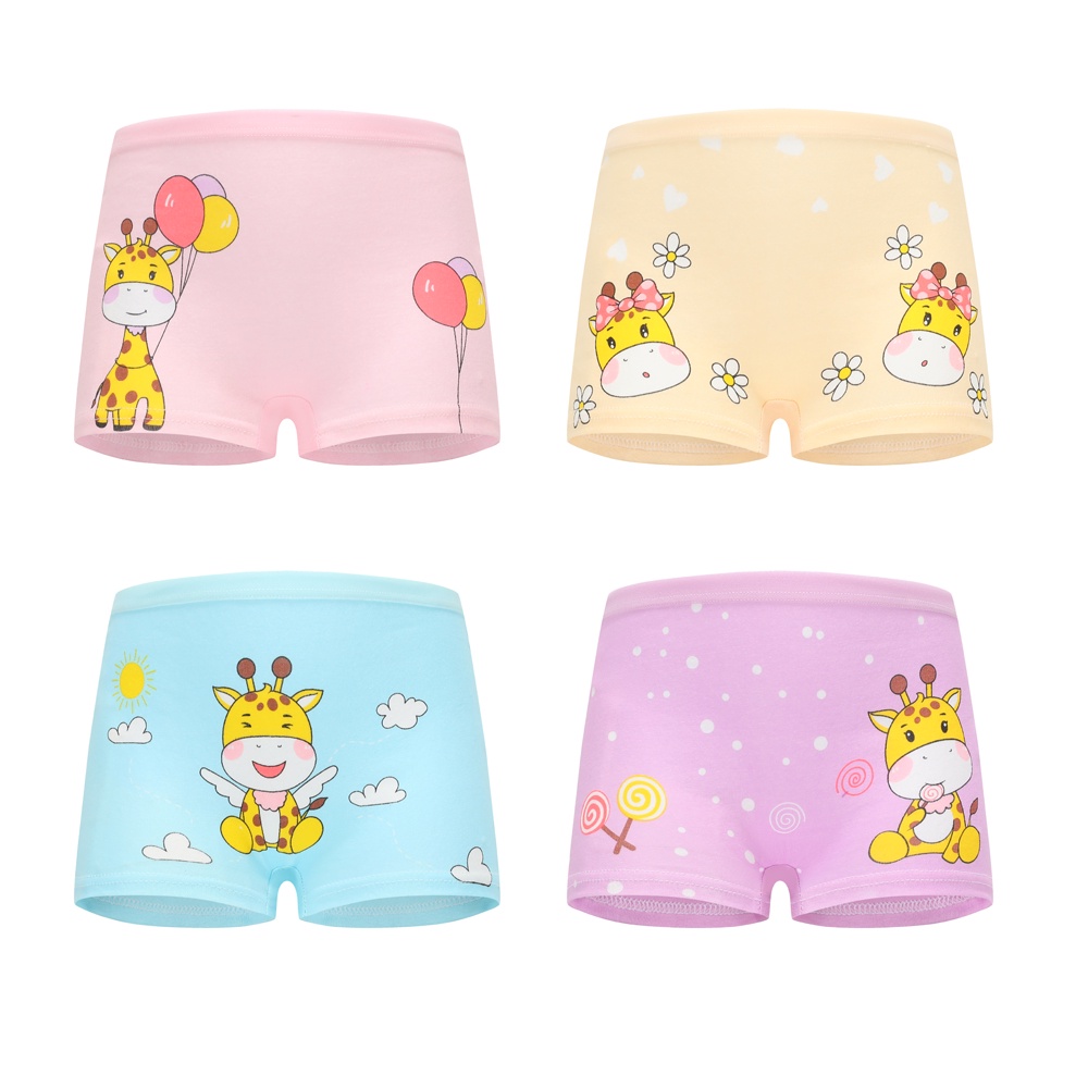 SMY Quần LóT Boxer Cotton In HoạT HìNh Dễ Thương Cho Bé GáI - Bộ 4 Trong 1