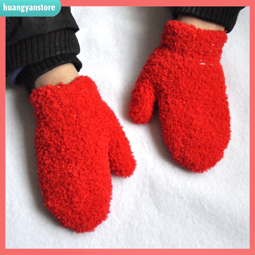 HY| Găng tay giữ ấm màu trơn dùng cho trẻ em tiện dụng