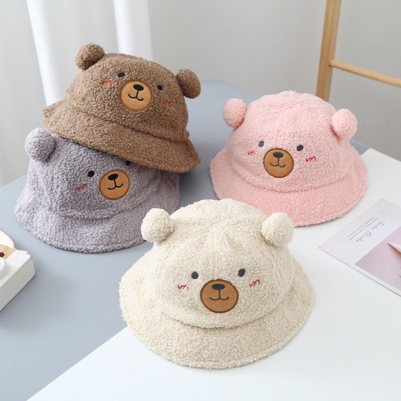 Mũ Bucket Lông Cừu Giữ Ấm Mùa Thu Đông Chống Gió Hình Gấu Hoạt Hình Dễ Thương Cho Bé Trai Và Bé Gái