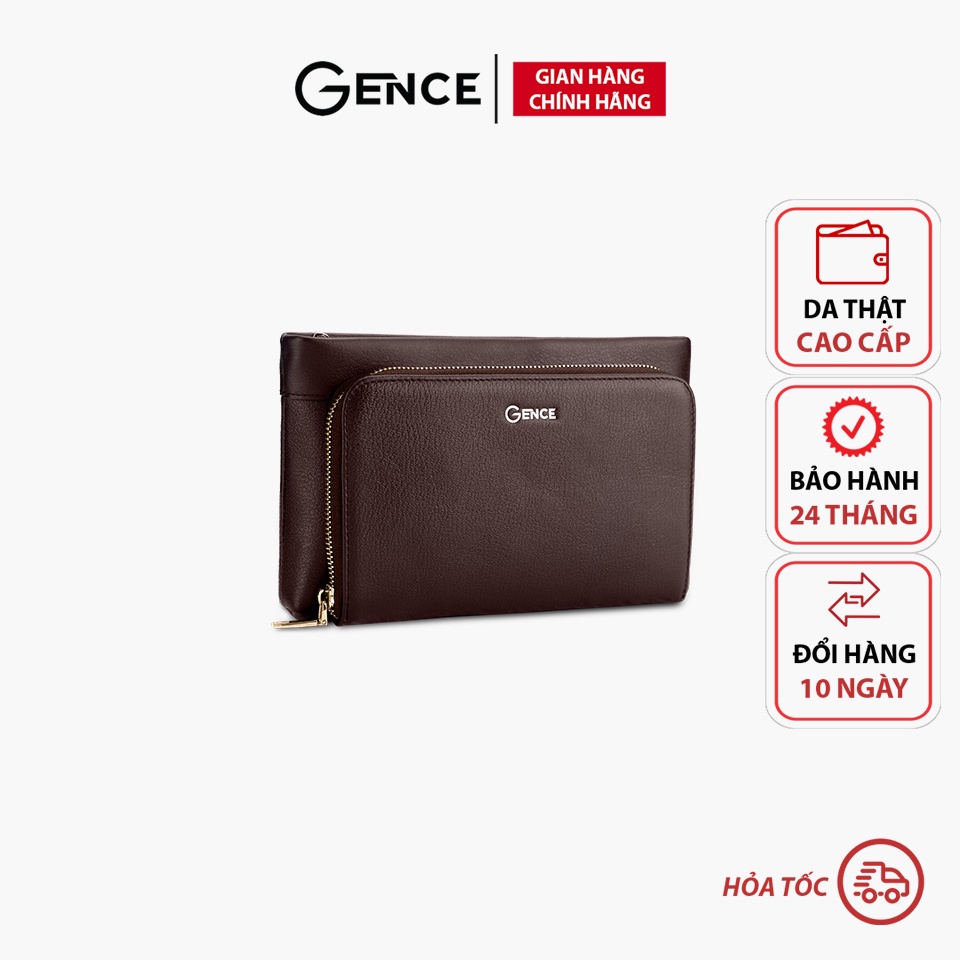 Ví clutch nam cầm tay da cao cấp Gence da bò Alran màu nâu HT16 bảo hành 24 tháng