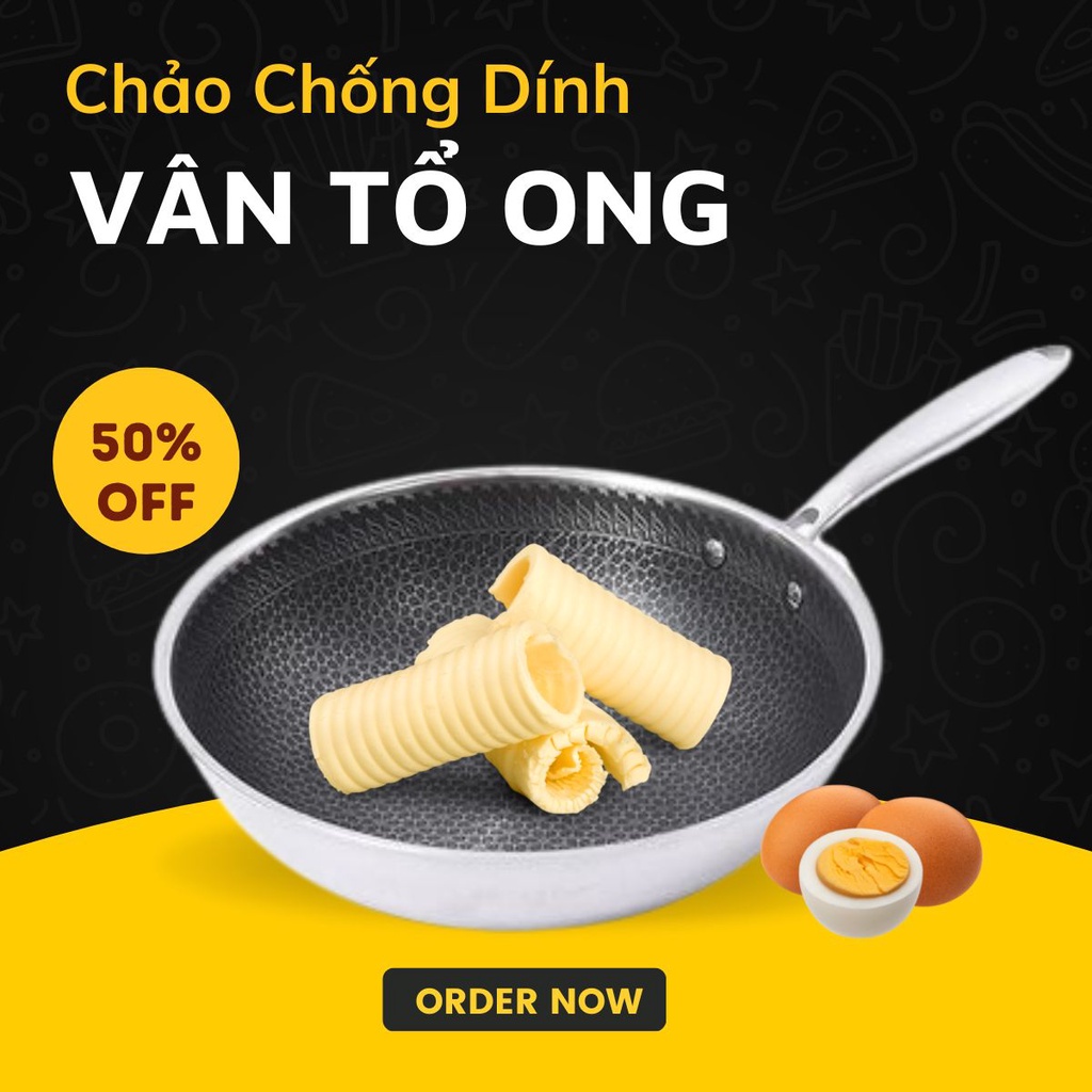 Chảo Chống Dính Vân Tổ Ong Cao Cấp - Lòng Sâu - 𝐝𝐮̀𝐧𝐠 đ𝐮̛𝐨̛̣𝐜 𝐜𝐡𝐨 𝐭𝐚̂́𝐭 𝐜𝐚̉ 𝐥𝐨𝐚̣𝐢 𝐛𝐞̂́𝐩 -