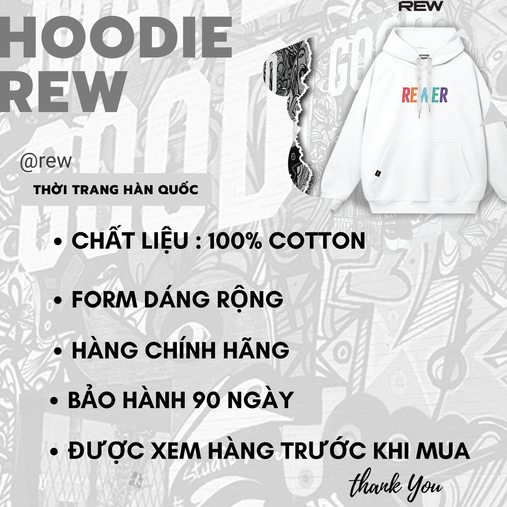 Áo Hoodie Unisex REW form rộng dành cho cả nam và nữ  phong cách đường phố, mẫu REWER SAD