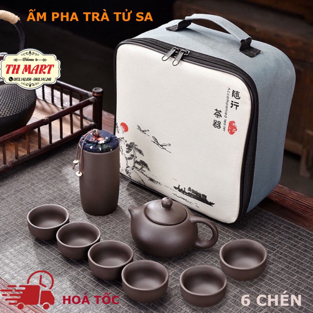 Bộ Ấm Chén Tử Sa Du Lịch Bộ Bình Trà Gốm Sứ 12 Món Tặng Kèm Túi Khăn Lau Cao Cấp | BigBuy360 - bigbuy360.vn