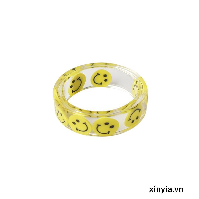 Nhẫn Nhựa Hình Mặt Cười Màu Sắc Đơn Giản Phong Cách Hàn Quốc