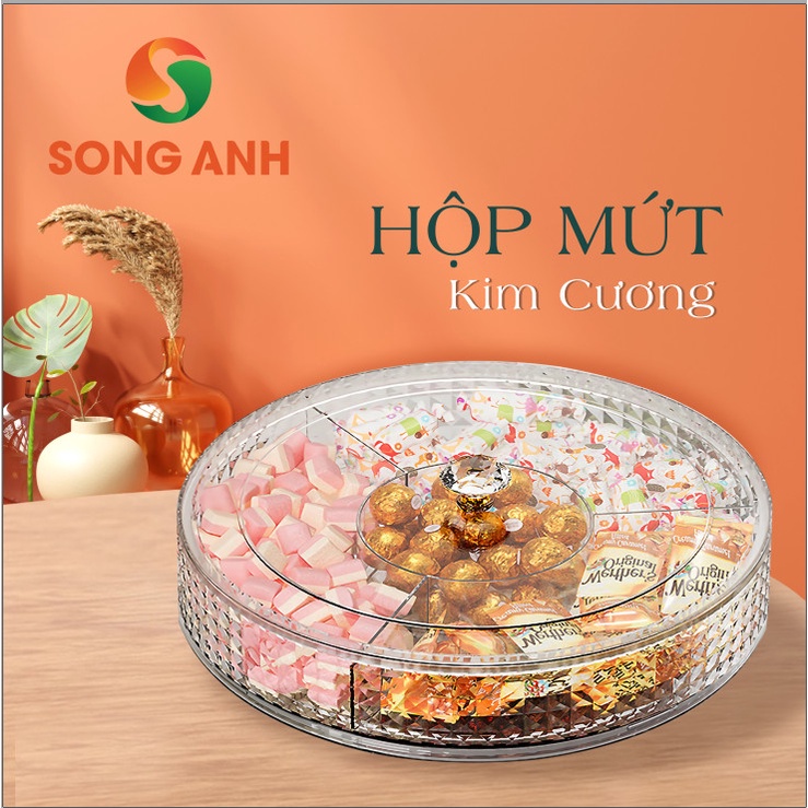 Khay Đựng Bánh Kẹo Xoay 360 Độ, Hộp Đựng Mứt Tết 2 Tầng