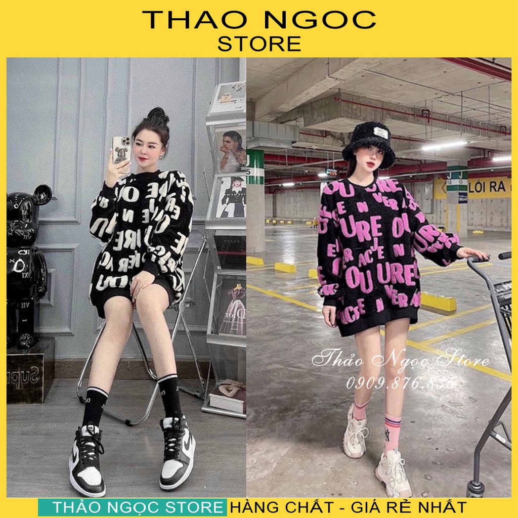 Áo len chữ nổi form rộng hàng nhập QC! (Hàng sẵn)