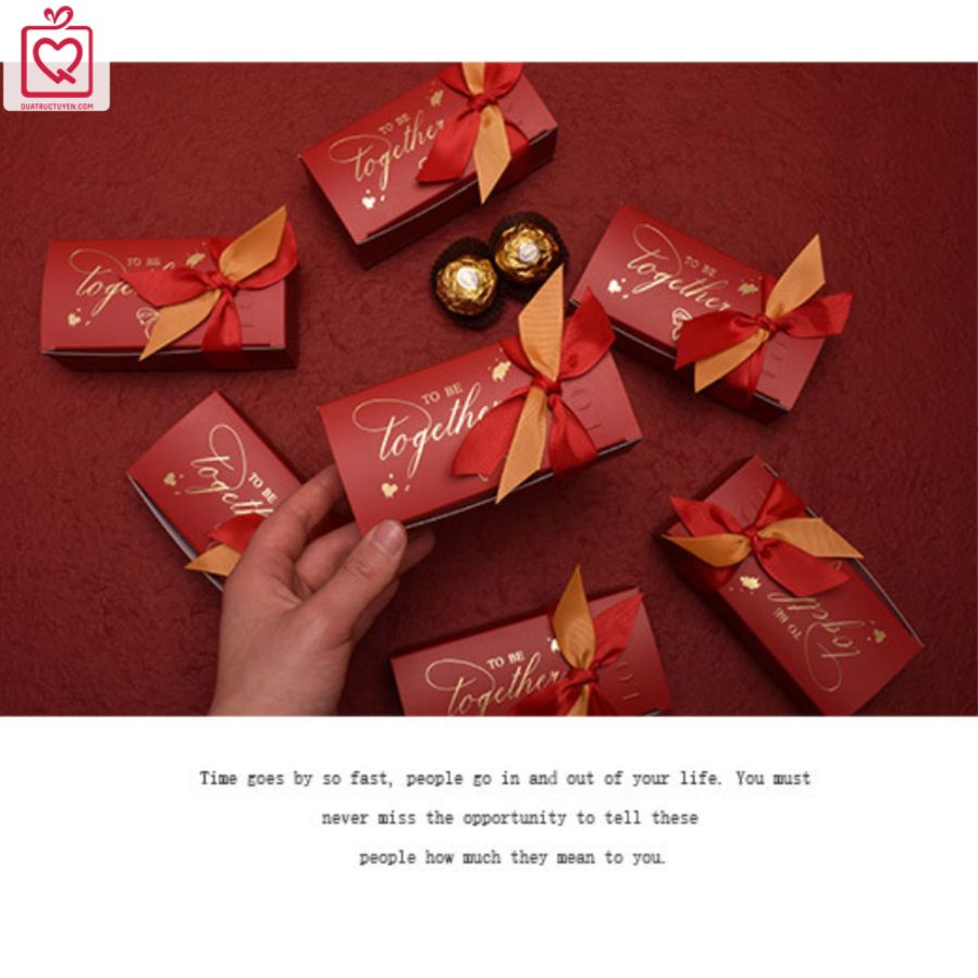 Hộp quà nơ đôi hai màu hình chữ nhật, dễ thương tặng Giáng sinh, hộp đựng quà nhỏ H18