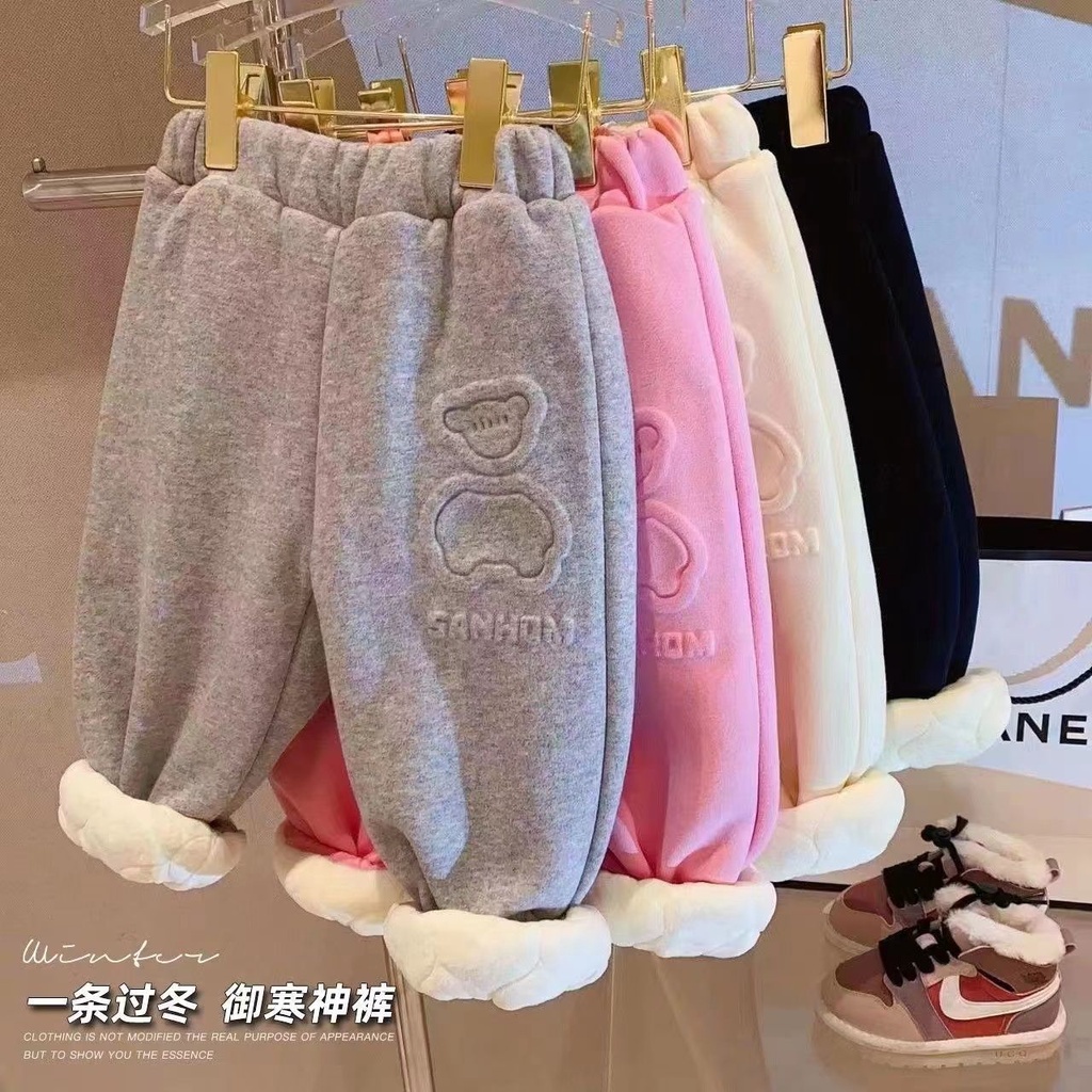 Quần Cotton Lót Lông Cừu Dày Dặn Thời Trang Thu Đông Cho Bé Gái We