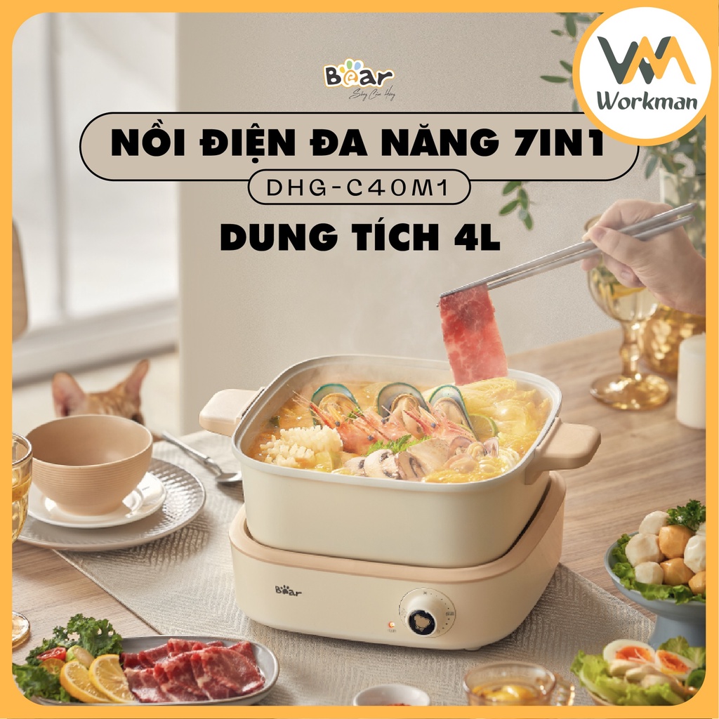 Nồi Lẩu Điện Đa Năng Bear DHG-C40M1 - 7 trong 1 - Nổi Lẩu Dung Tích 4L
