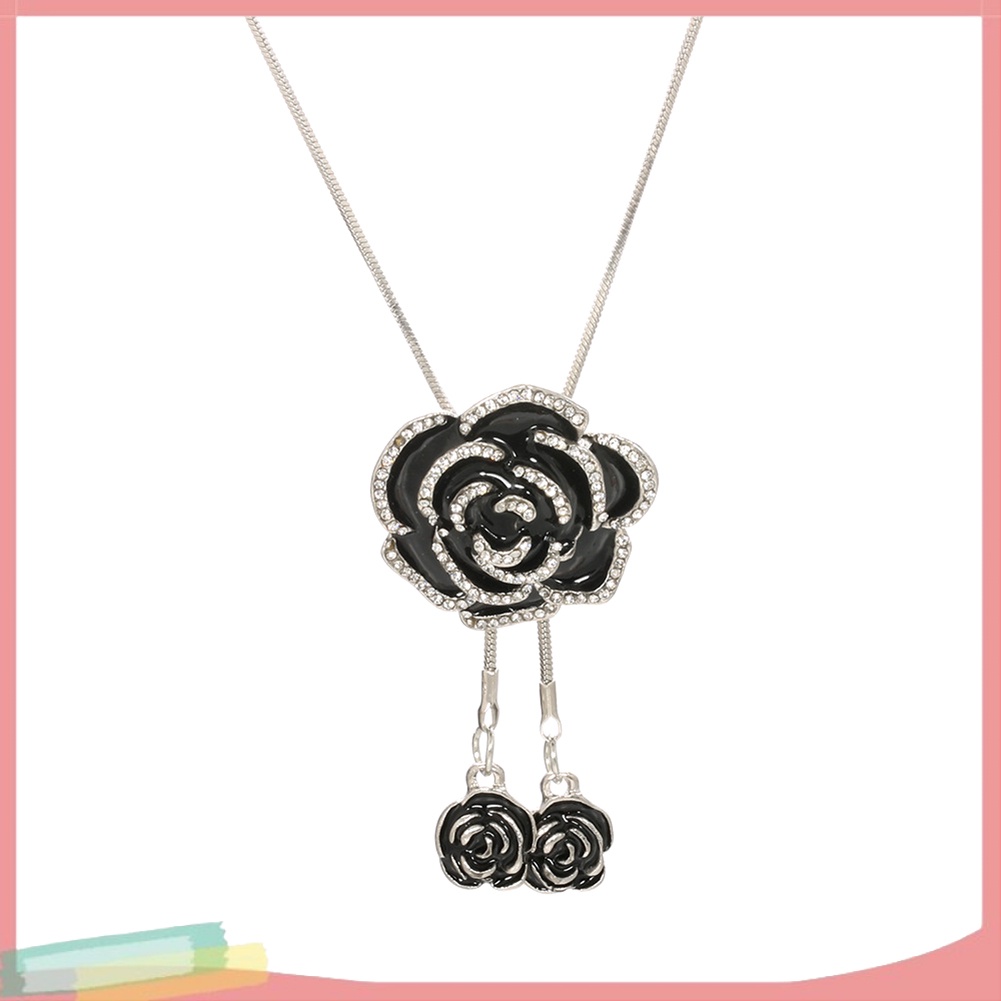 Dây Chuyền Dáng Dài Mặt Hình Hoa Hồng Đính Đá Phong Cách Vintage Cho Nữ