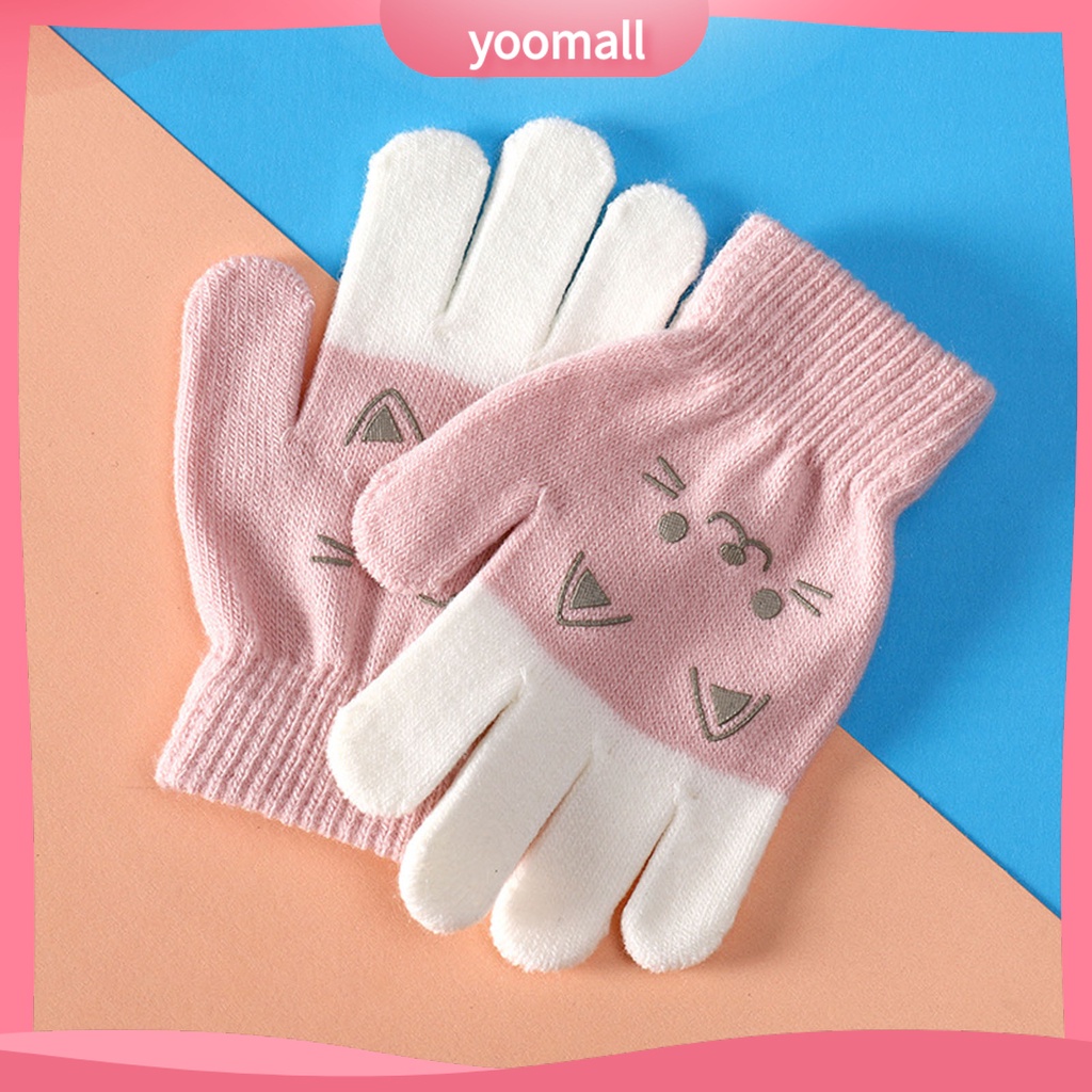 1 Đôi Găng Tay Dệt Kim Dày Giữ Ấm In Họa Tiết Thú Hoạt Hình Dễ Thương Cho Bé