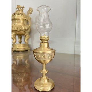 Đèn dầu thờ đồng Phúc Lộc Thọ 28cmx7,5cm đúc thủ công màu vàng