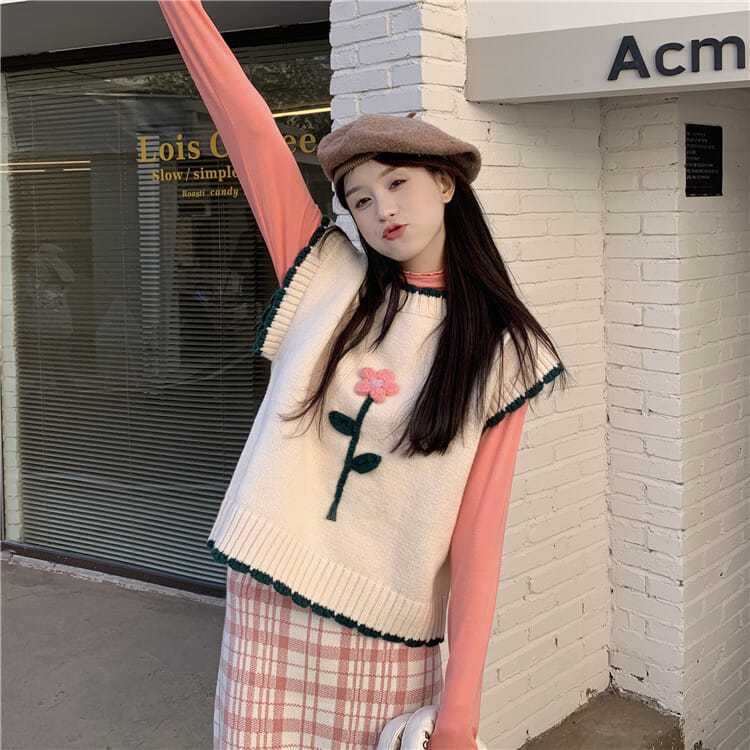 Áo Len Không Tay Cổ Tròn Dáng Rộng Thiết Kế Mới Thời Trang Theo Phong Cách Vintage