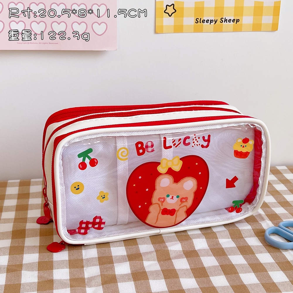 Túi Đựng Bút Hai Ngăn Sức Chứa Lớn Họa Tiết Hoạt Hình Dễ Thương Cho Nữ