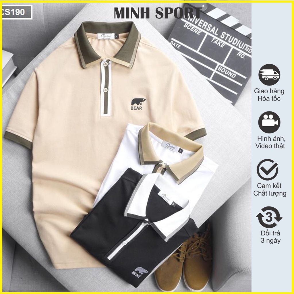 Áo Thun Polo Nam Viền Bo Sọc Thêu Logo Bear, Có Size 3XL, Chất Vải Cá Sấu Poly Thái Cao Cấp mã AO.65