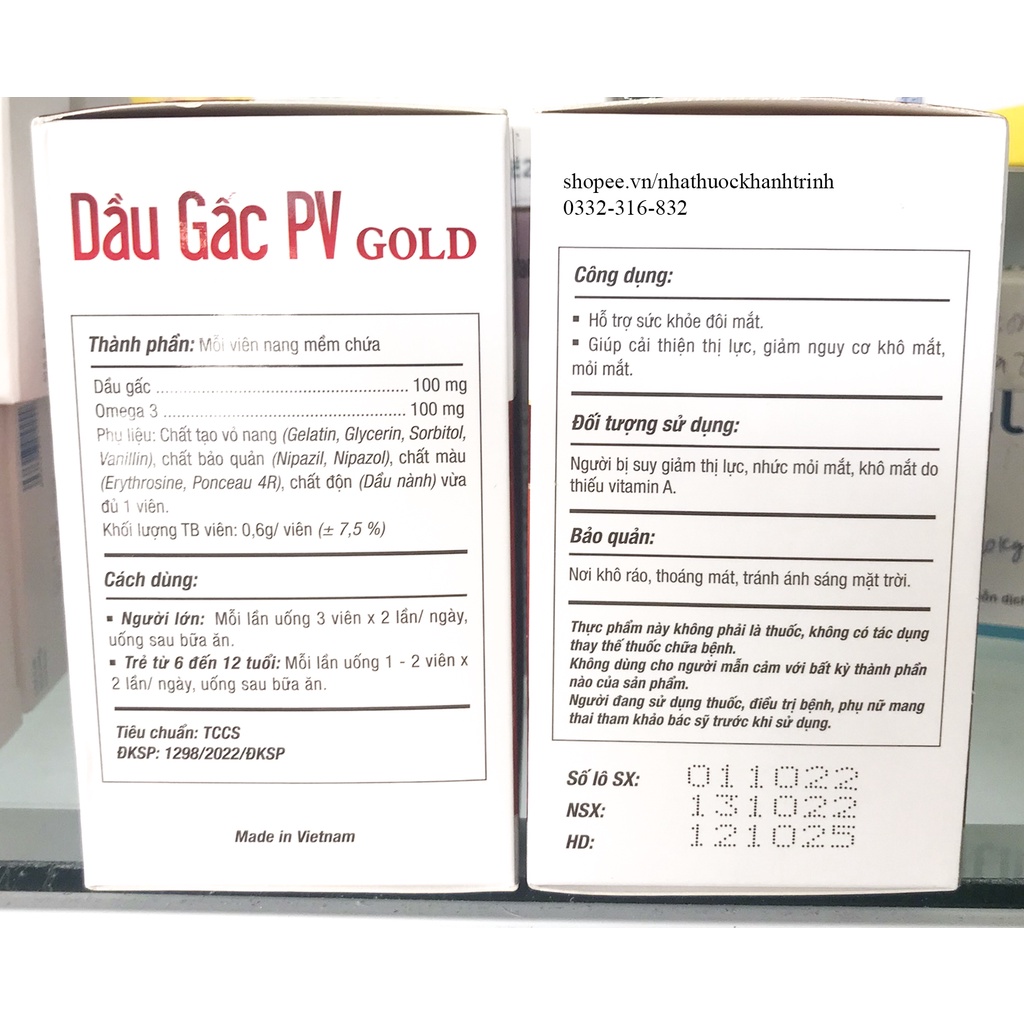 Viên dầu gấc PV Phúc Vinh - bổ sung vitamin A sáng mắt