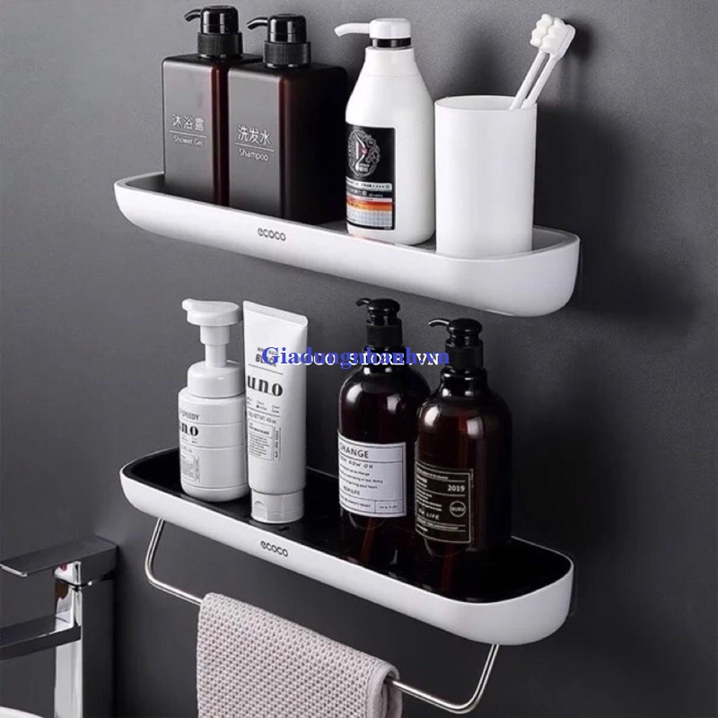 Kệ Để Đồ Nhà Tắm ECOCO/Kệ Nhà Tắm Có Thanh Treo Khăn Tiện Lợi Miếng Dính Cực Chắc