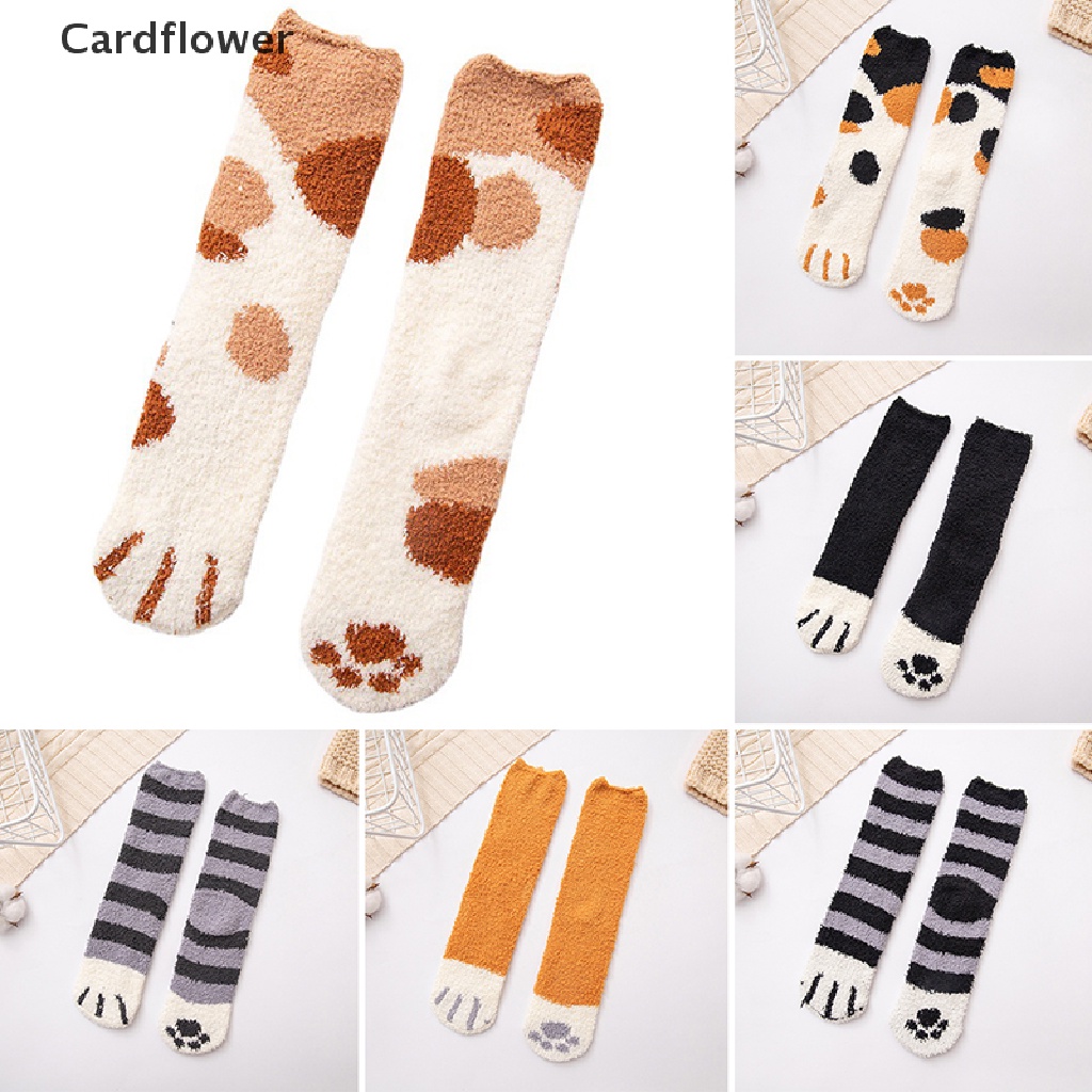 < Cardflower > Vớ Lông Cừu San Hô Dày Ấm Áp Mềm Mại Hình Chân Mèo Dễ Thương Cho Nữ