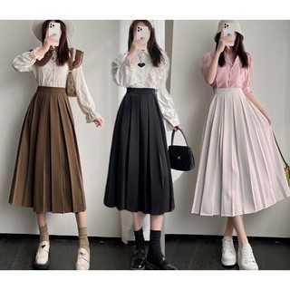 Chân váy Midi xòe dáng dài xếp ly to