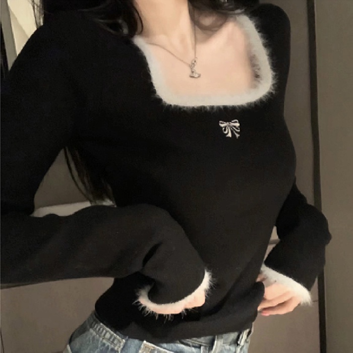 NRVP Áo nữ tay dài họa tiết nơ phong cách Hàn Quốc mừng năm 2023