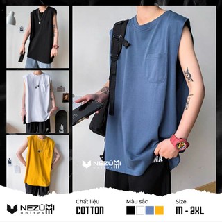 (Sẵn Vàng, Xanh, Đen, Trắng) ÁO THUN GYM TANKTOP UNISEX MÀU TRƠN TÚI NGỰC, ÁO BA LỖ NAM NỮ (SẴN XANH M, TRẮNG 2XL)