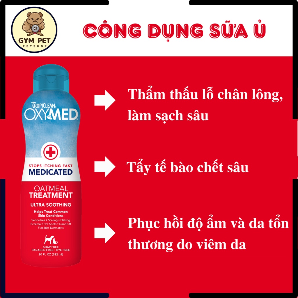 TropiClean OxyMed Sữa tắm nấm da viêm da ngứa da cho chó mèo