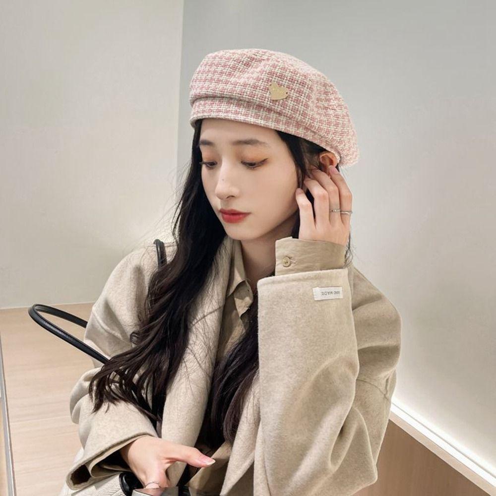 Mũ Nồi Cotton Họa Tiết Houndstooth Ngọt Ngào Thanh Lịch Dễ Phối Đồ Phong Cách Anh Quốc Cho Nữ