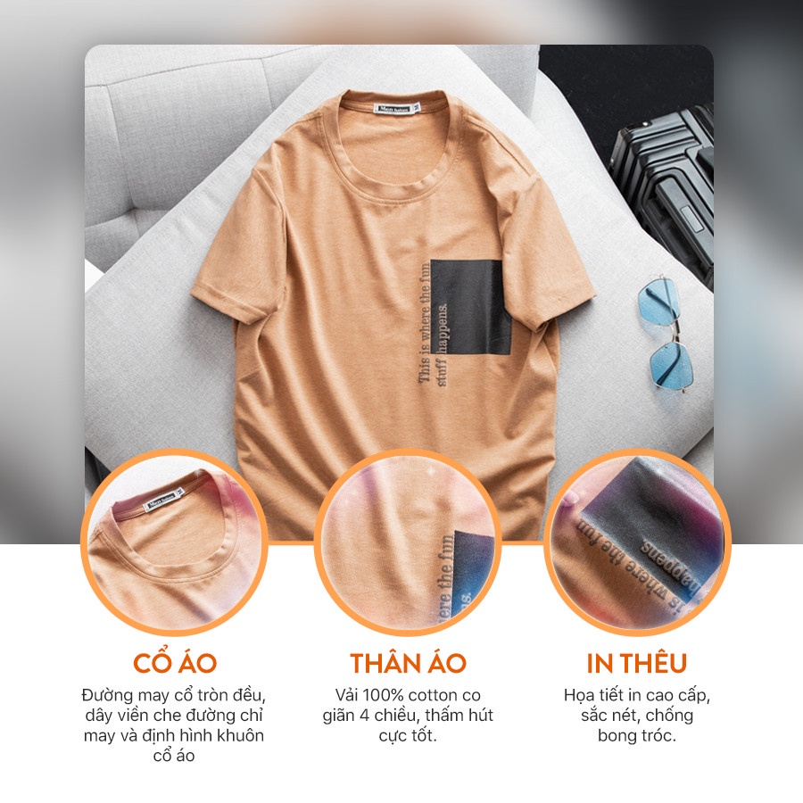Áo thun nam cổ tròn, áo phông nam Strong cotton vải mát 4 chiều đẹp họa tiết săc nét form vừa có size lớn 95kg