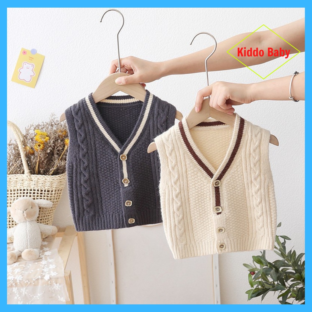 Áo gile len dệt kim phối cổ tim phong cách Hàn Quốc cho bé QA55 Kiddo baby