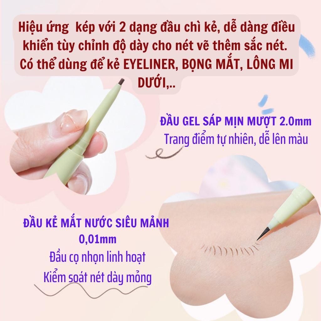Bút Kẻ Mắt 2 Đầu Chống Nước GOGO TALES Garden Bear GT408 đầu tròn gel 2mm đầu mảnh nước 0.1mm chính hãng