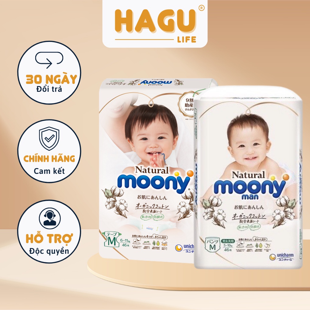 Bỉm Moony Natural Nội Địa Chính Hãng - Dán/Quần Đủ Size NB63/S58/M48/L36/XL3200