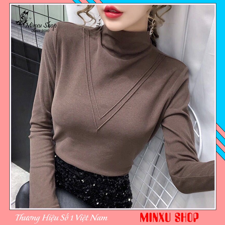 Áo giữ nhiệt cổ  lọ chữ V Áo thun thu đông dài tay nữ co giãn tốt dễ phối đồ Minxu Shop mã A800