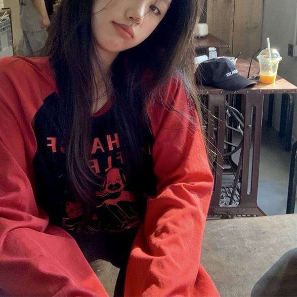 SUXI Áo Thun Tay Dài Dáng Rộng In Họa Tiết Thời Trang Mùa Thu Cho Nữ