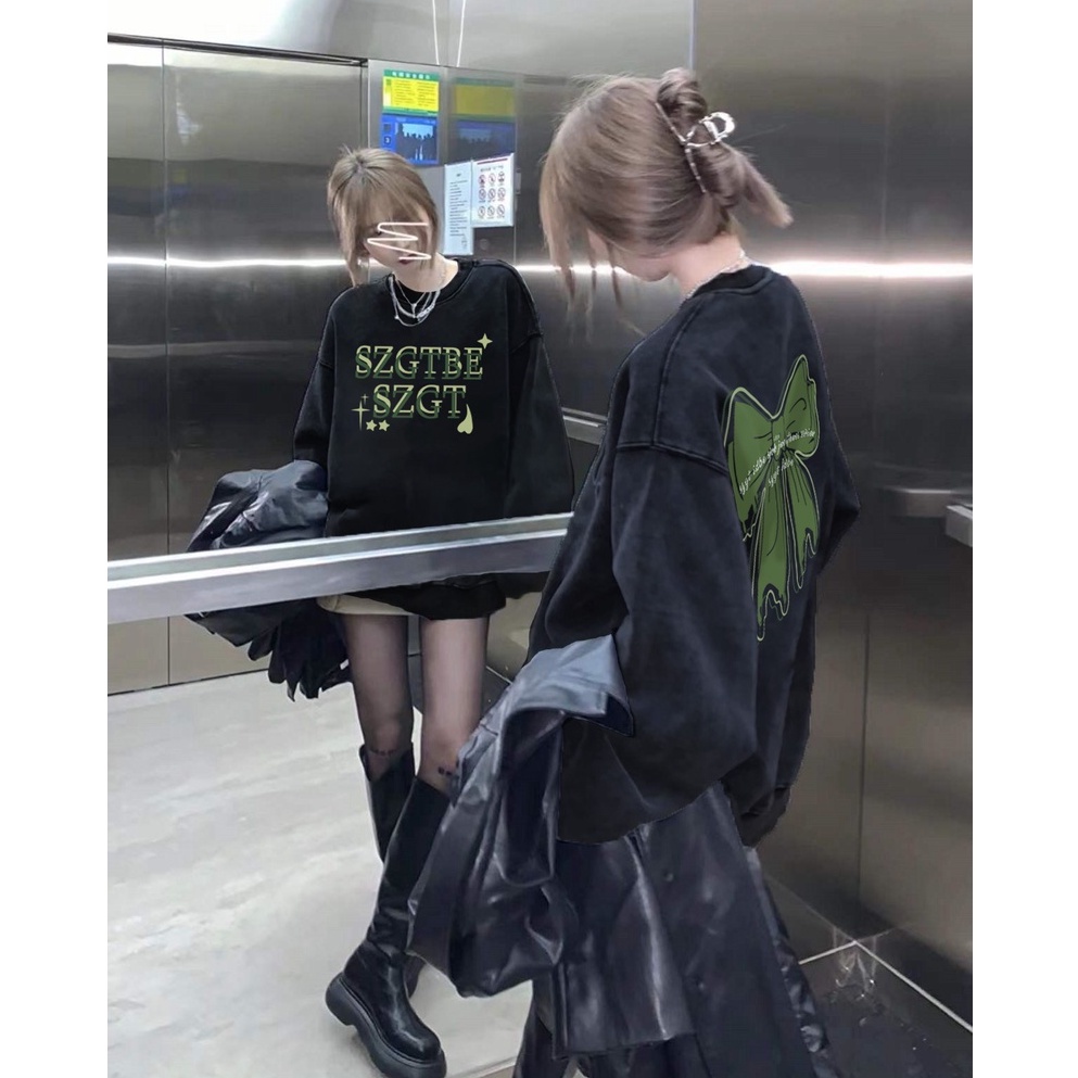 FOCUS Áo khoác ulzzang oversize đen thời trang nữ áo nỉ dài tay form rộng unisex 100%cotton