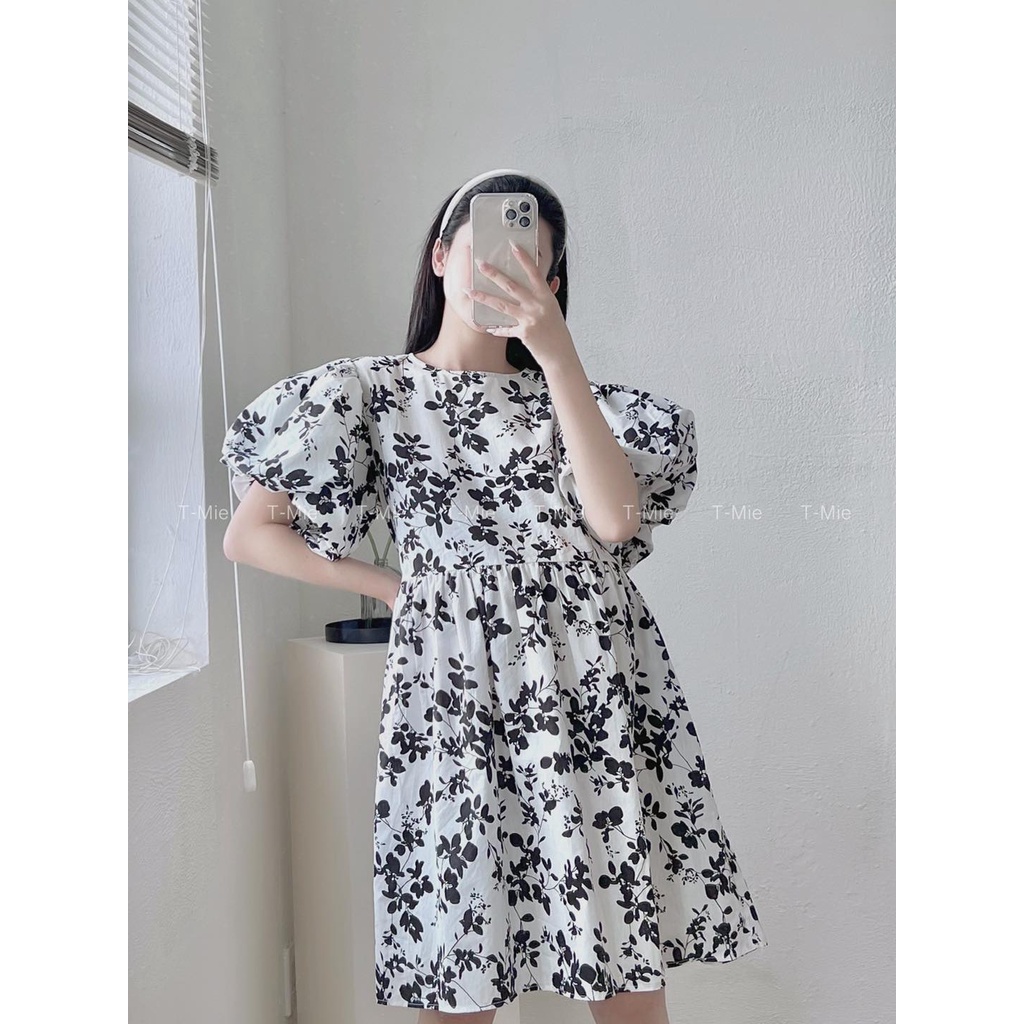 T-Mie | Đầm Bầu Thiết Kế Cổ Tròn Tay Phồng Form Babydoll Siêu Sang Trọng ,Công Sở Đi Tiệc Đẹp MÃ SP : MD4137