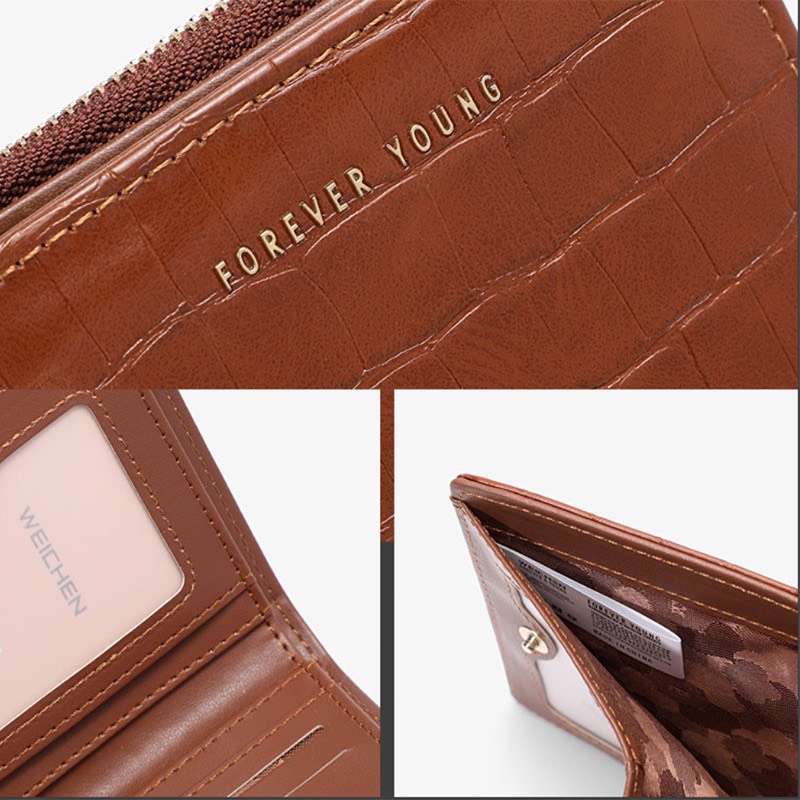 Ví nữ đựng tiền nhiều ngăn 596 khóa bấm chất da retro phong cách thanh lịch