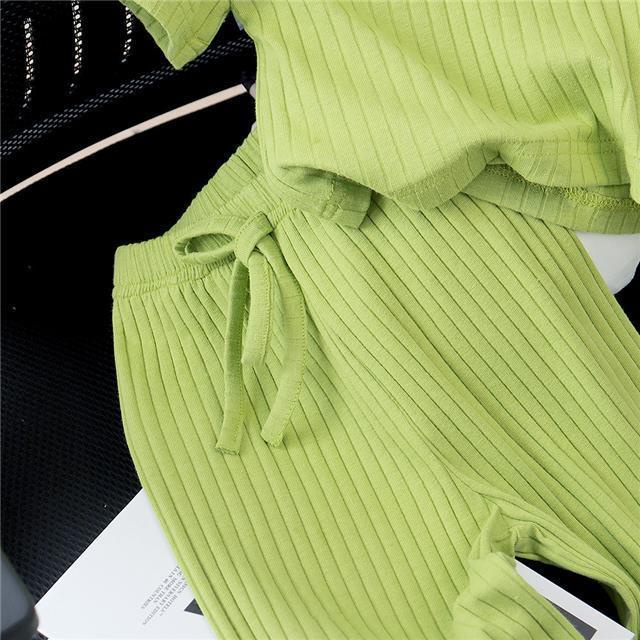 Set Áo Thun Polo + Quần Dài Ống Loe Thời Trang Cho Bé