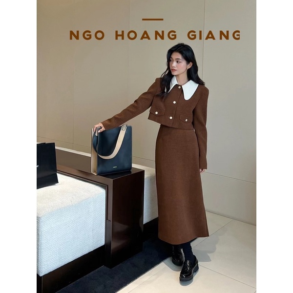 Set áo khoác cổ peter + chân đầm cạp cao dáng dài thanh lịch phù hợp công sở đi học BABY BBLAS SET