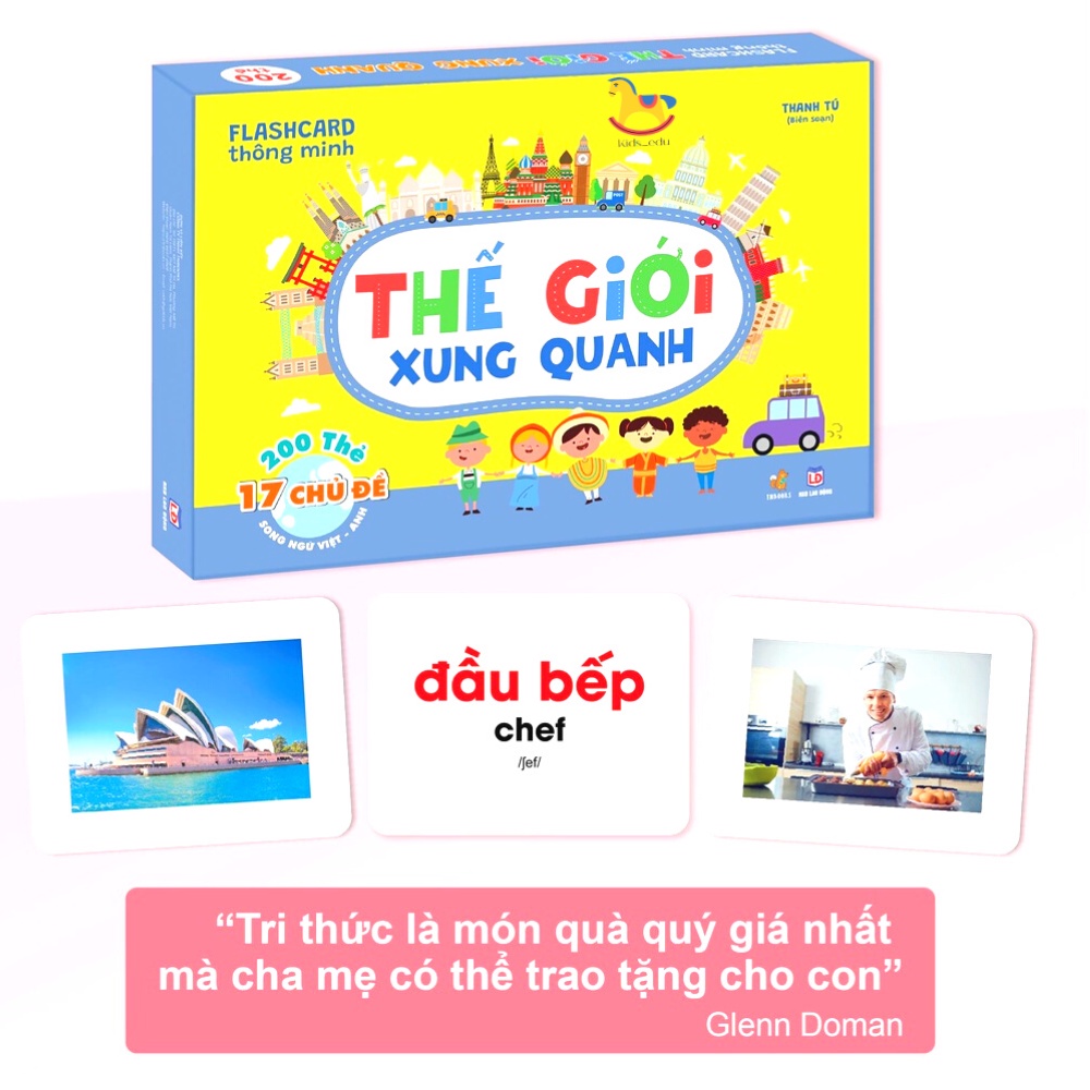 Thẻ Học Thông Minh Glenn Doman Kids_edu 200 thẻ Dạy Trẻ Về Thế Giới Xung Quanh Flashcard màu sắc cho bé từ 0 - 6 tuổi